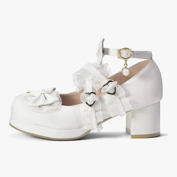 Sweet Lolita Ruffle Bow Mary Jane Shoes with Block Heel - Picture 2 of 5